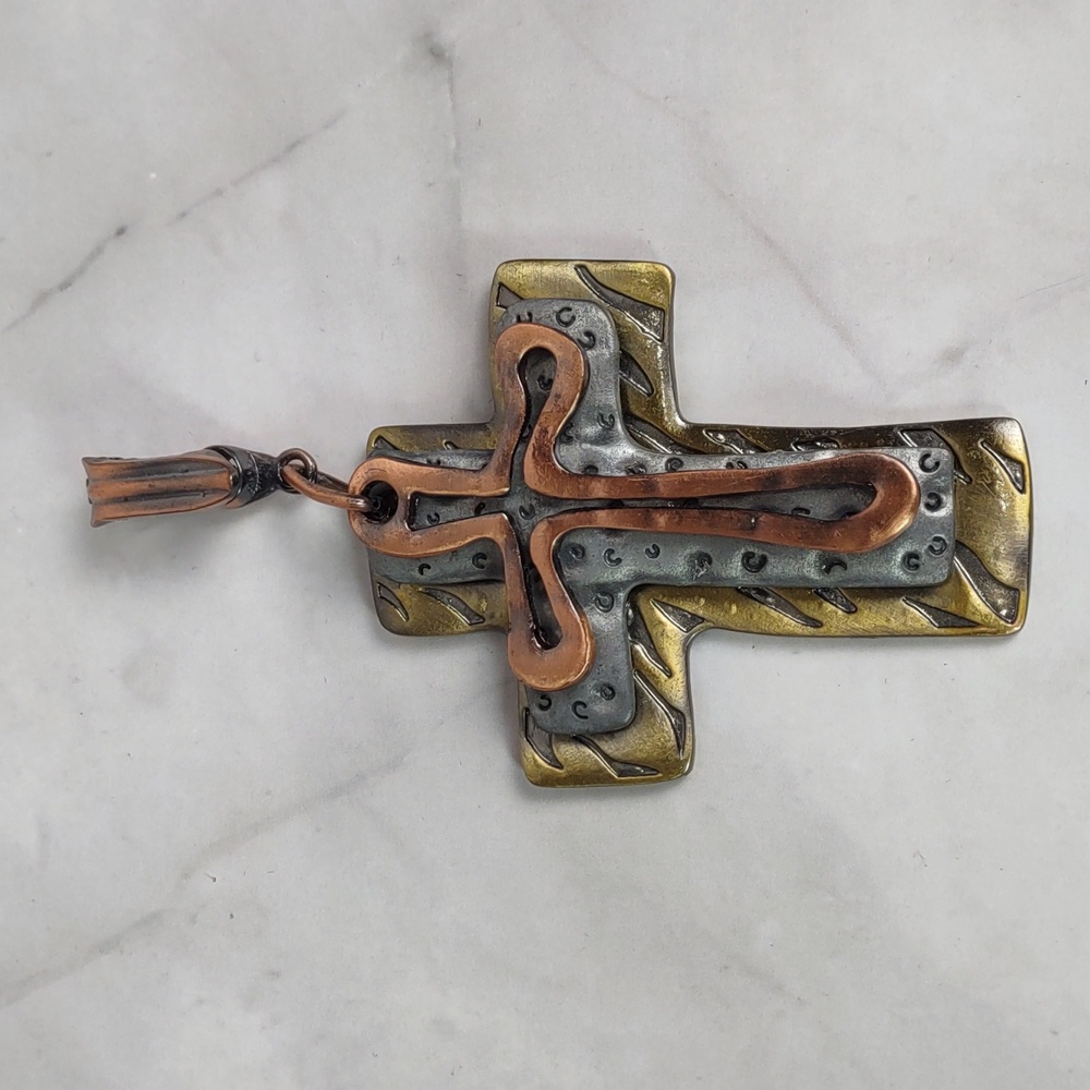 Artisan Crafted Tri-Color Cross Enhancer Pendant